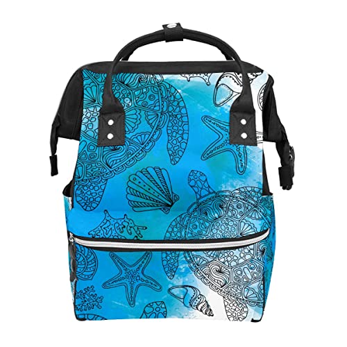 Чанта за Памперси Морска Костенурка Звезда Риба Мивка Синя Раница За Пътуване с Голям Капацитет