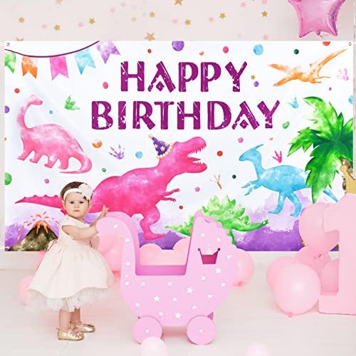 Акварел Фон с Динозавром - 73 x 43 Аксесоари за парти в чест на рождения Ден на Динозавъра, за Момичета, Детски Фон за