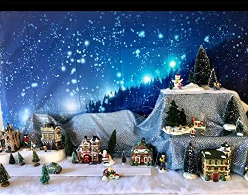 Leowefowa 7X5FT Коледен Фон Селски Селски Нощен Вид Горски Дървета, Падащ Сняг, Ухилен Светлини, Синьото Небе, Зимна