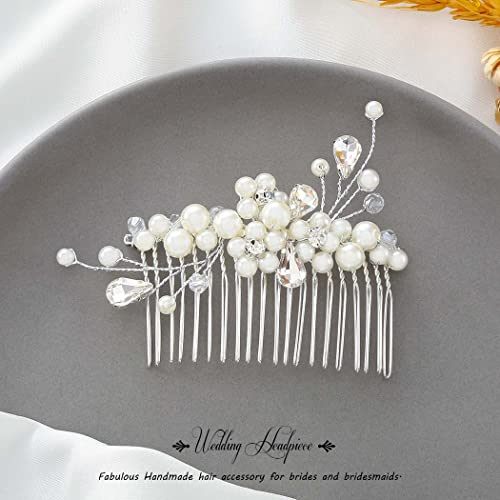 Brishow Перлена гребен за коса на булката Сребърни сватбени аксесоари за коса, с украшение във вид на кристали за жени