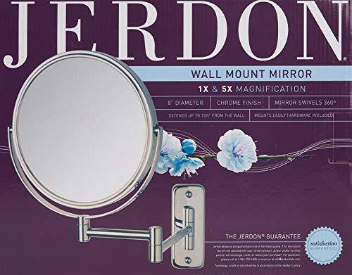 Двустранно стенно огледало за грим Jerdon - Огледало за грим с 5-кратно увеличение и монтиране на стена за закрепване