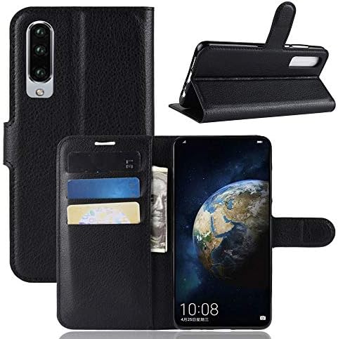 Мултифункционален кожен калъф с хоризонтално панти капак с текстура Личи за Huawei P30, с Титуляра, отделения за карти и чантата (Черен) (Цвят: черен)