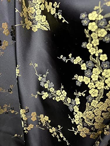Китайски Сатен плат от брокат с цветя модел Kori Black Gold Plum Blossom за Чонсам/Ципао, Дрехи, Костюми, Тапицерия на