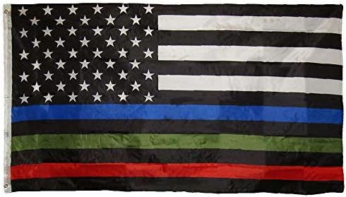 Вятър 12X18 за флага на САЩ с тънка Червена, Синя и зелена линия (Полицейска Пожарна Военна), Банер от 100D полиестер,