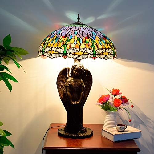 Ретро Декоративна Нощна Настолна Лампа за Дневна Тифани Жълто Конче Стъклена Настолна Лампа Ангел Притежателя Лампи за