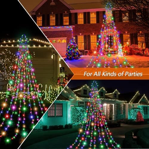 Awdsk Коледни Декоративни Улични Многоцветни гирлянди, 317 led междузвездни дърво коледна тела, 8 режима на осветление,