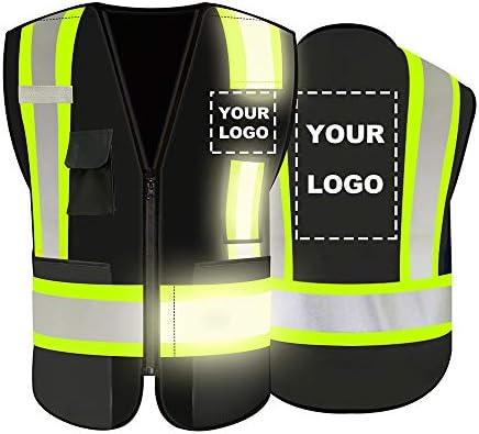 Жилетка за безопасност повишена видимост с джобове Голям размер Настройте логото Си Жилетка със сигурност светоотражающей ивица Hi Vis