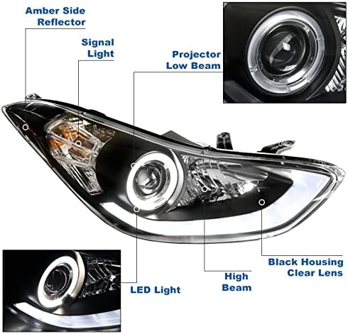 ZMAUTOPARTS led лампи Halo проектор фарове налобные светлини черен с 6 сини светлини DRL е Съвместим с 2011-2013 Elantra
