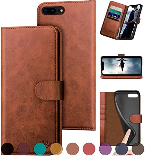 DuckSky за iPhone 7 Plus/8 Плюс Чанта-портфейл от естествена кожа 【Заключване RFID】【4 на Притежателя на кредитната карта