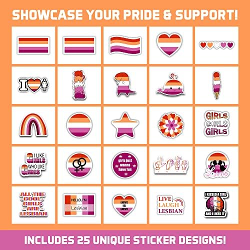 LOVEALL Лесбийки флаг и набор от етикети - Включва 1 Флаг лесбийской гордост размер 3x5 фута и 25 уникални дизайни на