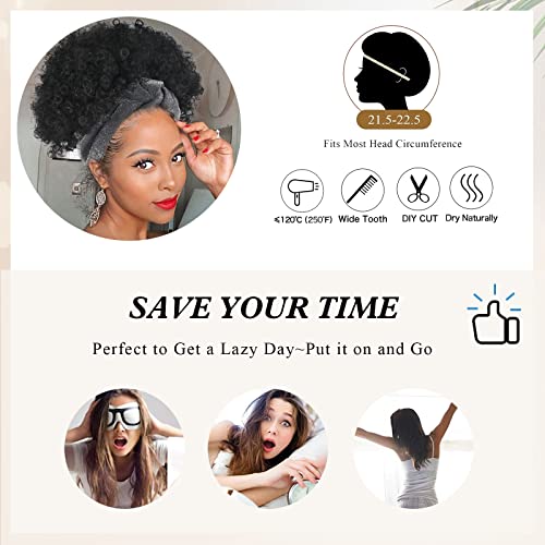 LEOSA Кратък Афро-Къдрава Перука с превръзка на главата за черни жени, Натурални Черна Къса Перука, Афро-перуки с превръзка