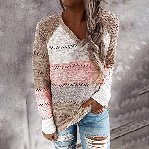Дамски пуловери MUDUH, Съкратен V-Образно Деколте, Без Контрастен Цвят, Модни Ред, Кухи Случайни Пуловер