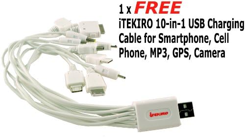 iTEKIRO AC Стенно Зарядно за Кола dc Комплект за Panasonic DMC-FX10EF-S + iTEKIRO 10-в-1 USB Кабел За зареждане