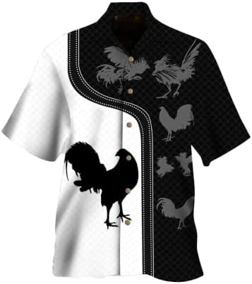 Мъжки Хавайска Риза с Тропически пилешко месо - Rooster Aloha Хавайски Ризи за Мъже с Къс Ръкав и Копчета, Серия 81