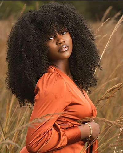 Annivia дълги афро-къдрава перуки с бретон за черни жени, пухкави и меки синтетични косми е от 18 инча (1B)