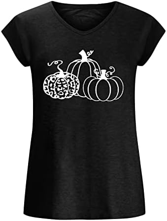 NaRHbrg Тениска с V-образно деколте на Хелоуин, Дамски Блузи С Къс ръкав, Тениска Ежедневна Свободно Намаляване на Основни
