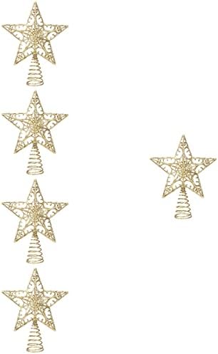 Angoily 5 БР Коледно Дърво, Декори Декоративна Златна Звезда за Коледа Topper Блестящи Звезди Върхът на Дърво