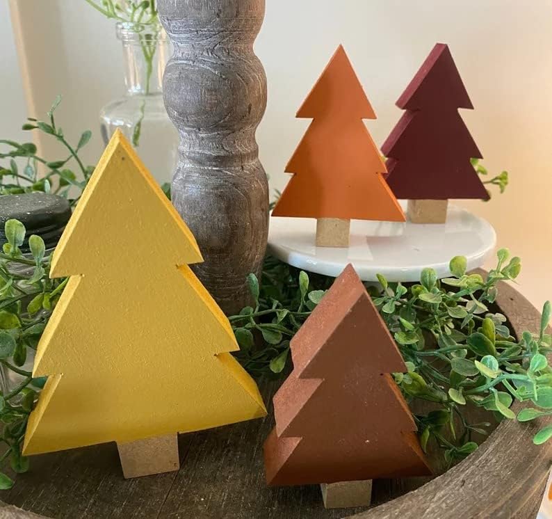 Коледни елхи Красиви, Есенни и Дървени Коледни Елхи Декор 3 и 4 Малки дървени коледни елхи, отличен размер за мулти-диференцирани