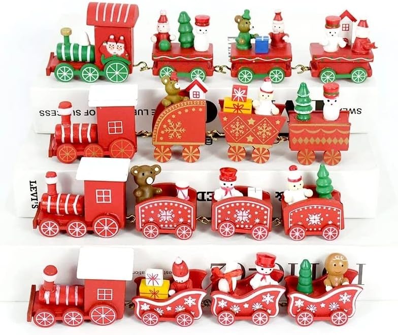 Коледна Украса PIFUDE Коледен Дървен Влак Украшение Сладък Рисувана Влак с Дядо Коледа, Снежен човек Коледна Украса за