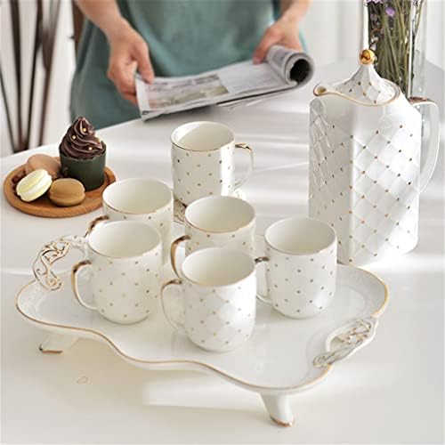 ZLXDP 8 Бр. Бял Порцеланов Кафе, Чай със Златни Точки Керамичен Чайник Тава За Съхранение на Кухненски Съдове за Декорация