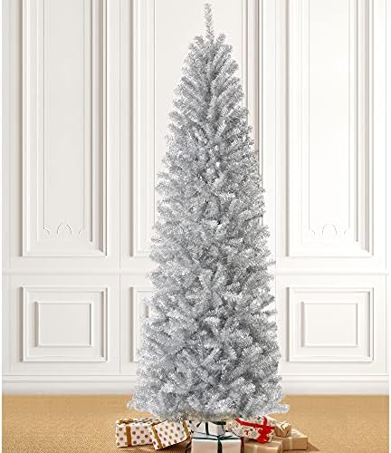 Изкуствена Коледна Елха Glitzhome 7,5 фута със Сребърна Сърма, 7,5 Метра, Сребрист