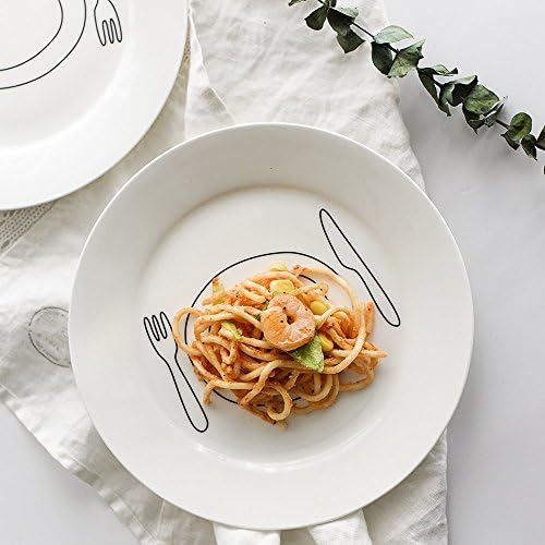 8-инчов плоча YBK Tech в европейски стил, Керамична чиния за закуска, Ръчно рисувани с надпис (модел на ножове и вилици)