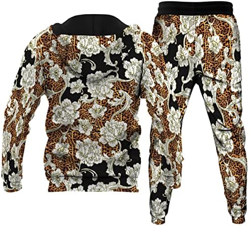 URVIP Hoody с 3D Леопардовым Принтом, Комплекти спортни костюми За възрастни от две части, Мъжки Пуловери, Блузи, Спортно