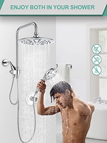 9-Инчов голяма комбинирана дюза за тропически душ | Ръчен душ с 8 режима на работа под високо налягане | Вградена мивка
