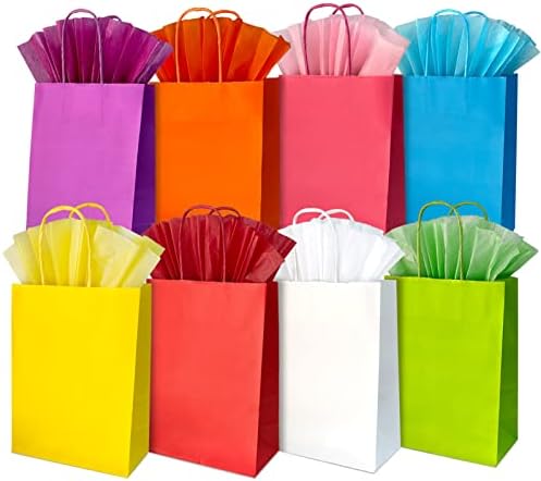 LitiVibecho 32 бр. Подаръчни Торбички Хартиени Вечерни Пакети с Кърпички, Подаръчни торби с Дръжки с Различни Цветове