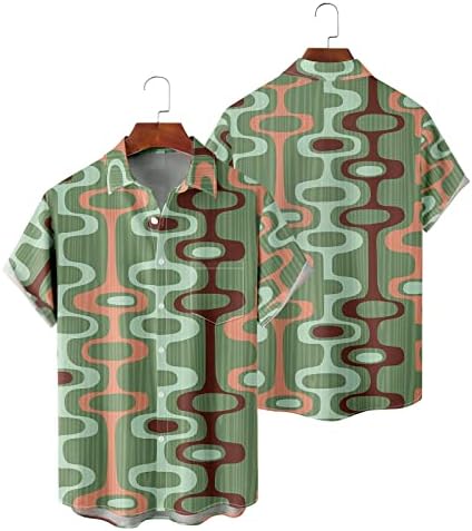 Мъжки летни ризи, ежедневни ризи Aloha с тропически цветя принтом, хавайски плаж върховете на копчета, ризи с къс ръкав