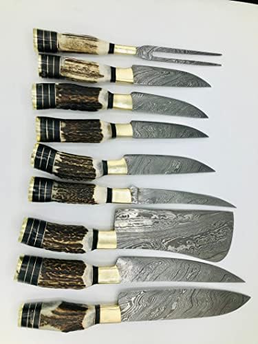 Обичай Комплект кухненски ножове майстор-готвач от Дамасской стомана ръчно изработени с дръжка от оленьего Рога, набор