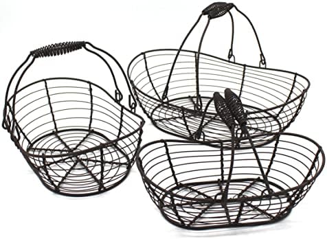 CVHOMEDECO. Овални кошница за съхранение от метална тел, селски кошници за яйца с въртящи се дръжки, кошница за събиране