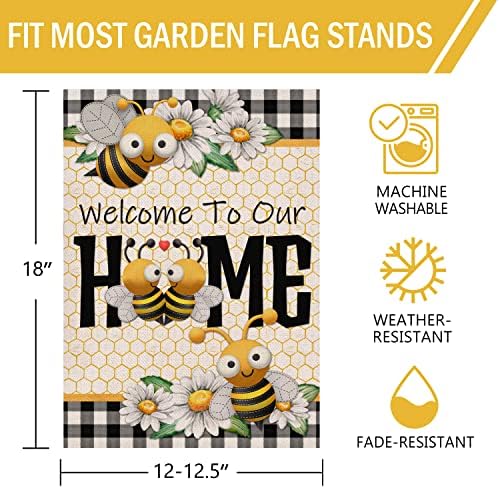 Furiaz Добре дошли в Нашата къща Пчелен Пролетно-Летния Декоративни Градински Флаг, чай от лайка Двор, Клетчатая Клетка