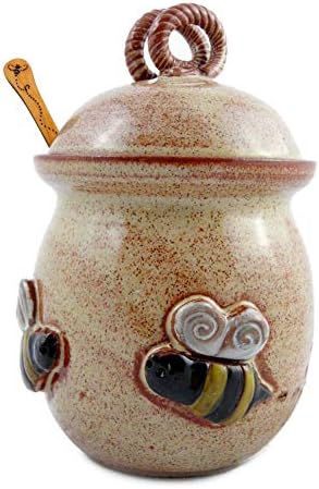 Гърне за Мед Modern Artisans Bee са керамогранит с тегло 20 грама, Керамични Банка с Пръчка мед от Черешово дърво, американско