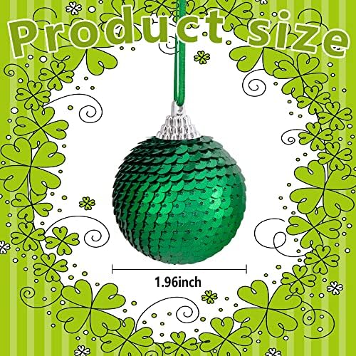Висящи топки с пайети в Деня на Св. Патрик - Украса от Блестящо ирландската Детелина с Трилистником 1,96 Инча - Черно-Зелен