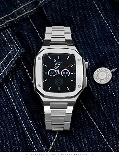 Каишка от неръждаема стомана CNHKAU, гумена каишка и калъф за Apple Watch серия 45 мм 44 мм 41 мм, за изменение на iWatch,