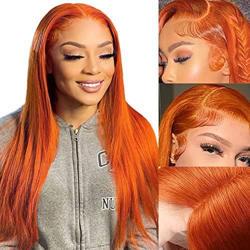 Оранжево-цвят на Джинджифил 13x4 Директни Ефирни Перуки от естествена коса на Дантели, предварително Выщипанные по линията на растеж на косата с Детски коса, Бразилс