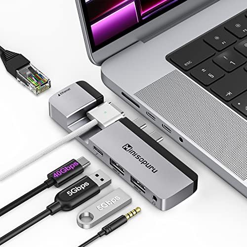 Многопортовый USB адаптер C Хъб за MacBook Pro 14/16 см и MacBook Air M2, Хъб Minisopuru USB C със скорост 40 gbps, докинг станция за MacBook Аксесоари за MacBook Pro Поддържа USB4/Thunderbolt, 100 W PD, Ethernet